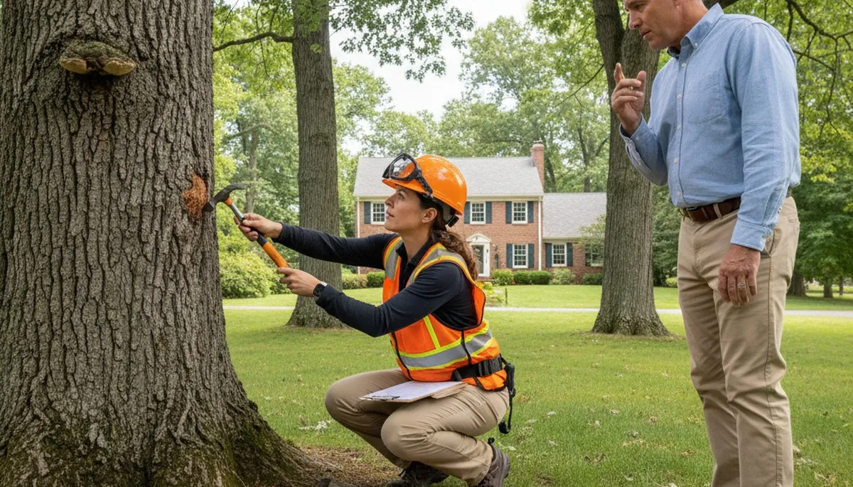 Certified arborist performing tree health assessment for homeowners in Roxbury, Boston, MA