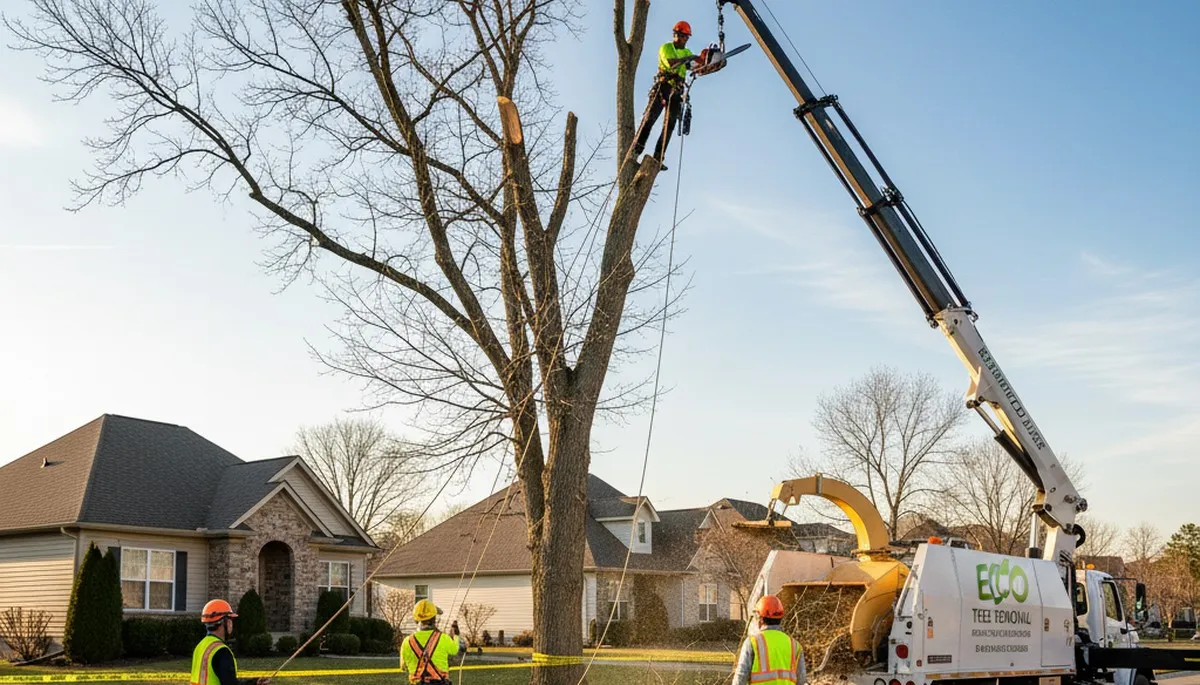 Professional tree removal service by certified arborists in Boston, MA safely cutting large oak tree